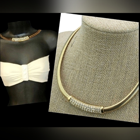 Vtg 60s signed Swarovski crystal rhinestones gold rope snake chain choker - Picture 1 of 17